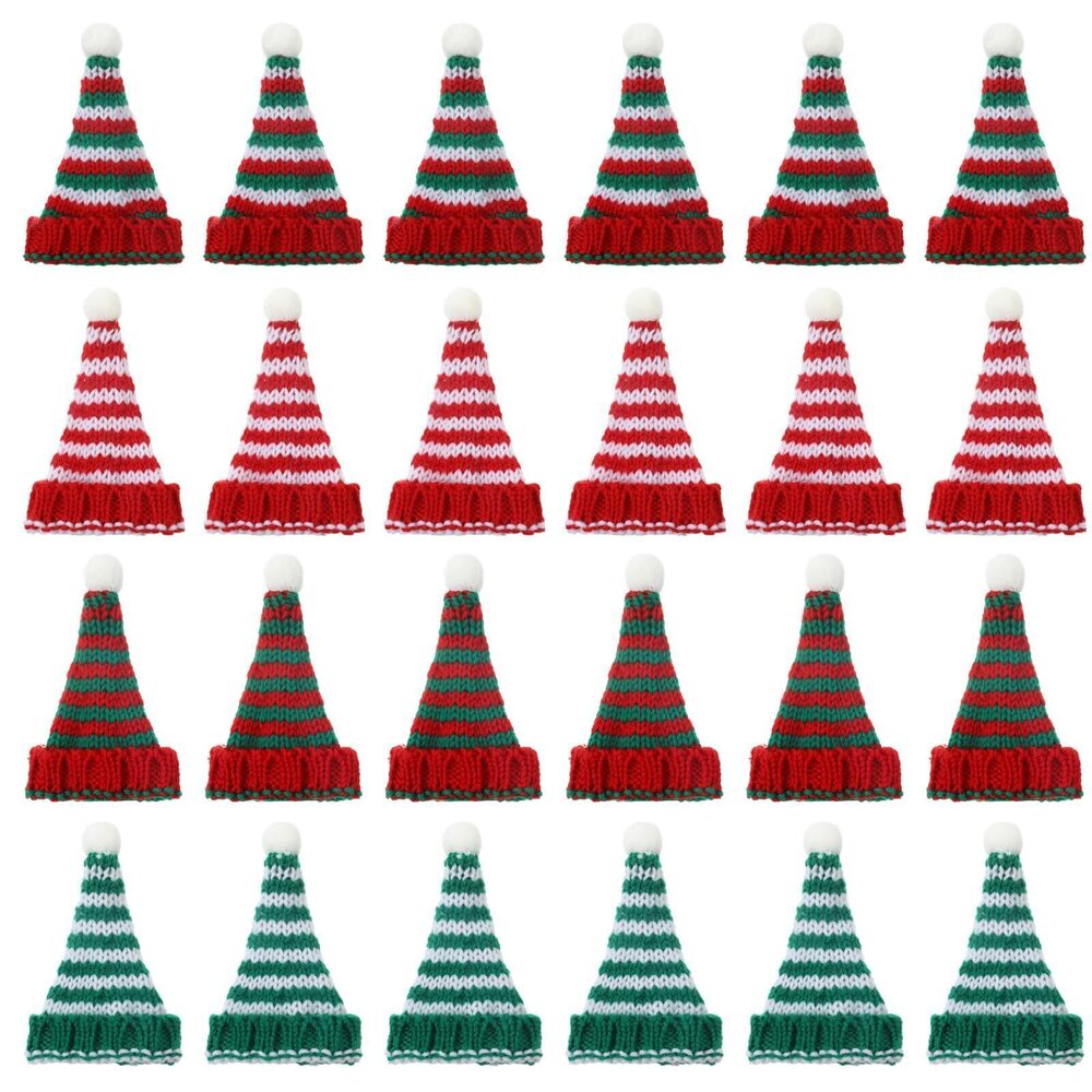 9899 24 Pcs Mini Santa Hats for Crafts Small Christmas Knit Hat Tiny